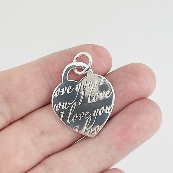 Tiffany & Co I LOVE YOU Notes Heart Script Charm or Pendant in 925 Silver